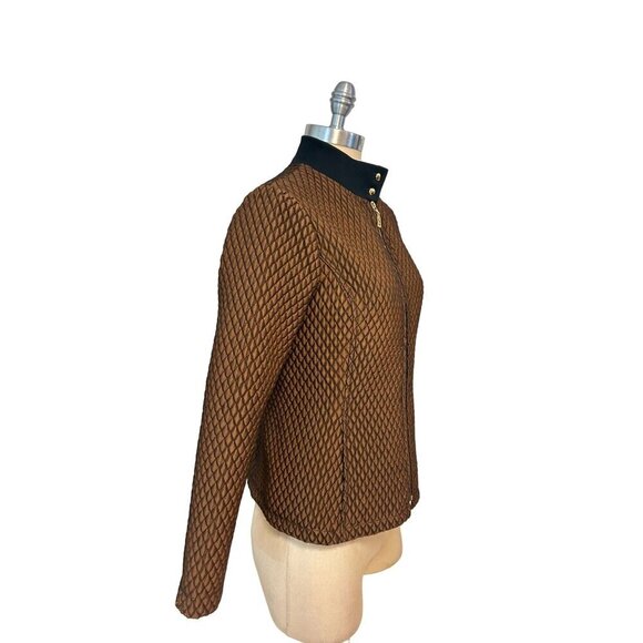 St. John Designer Brown Quilted Zip Jacket Size Petite P - Picture 2 of 5